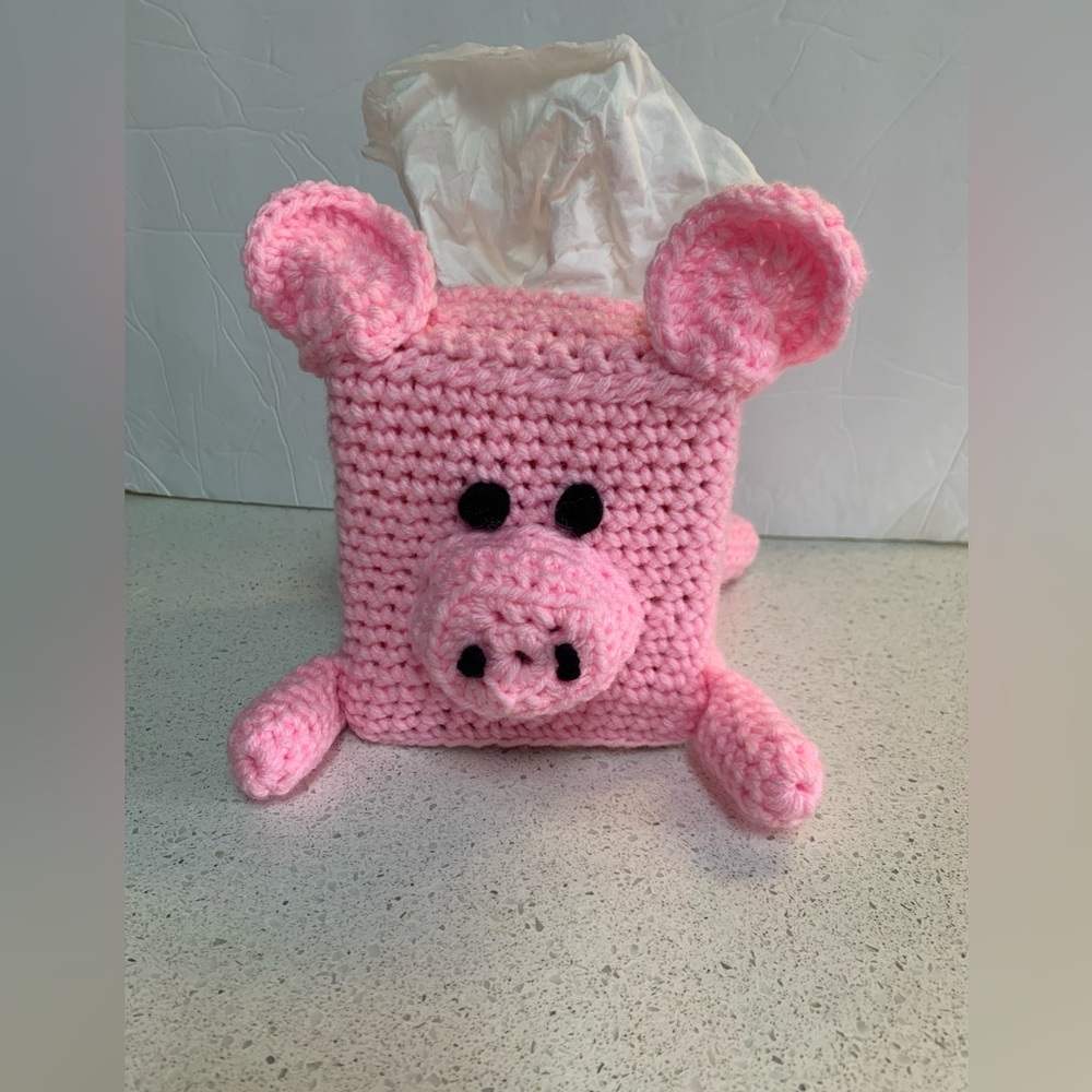 Piggy Tissue Box Cover Cozy New Handmade Crochet